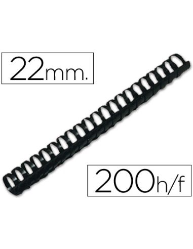 Canutillo Q-Connect Redondo 22 Mm Plastico Negro Capacidad 200 Hojas Caja De 50 Unidades