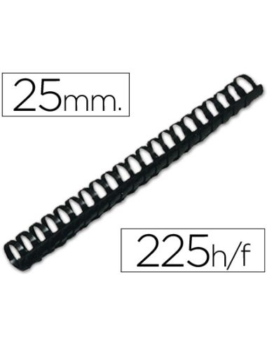 Canutillo Q-Connect Redondo 25 Mm Plastico Negro Capacidad 225 Hojas Caja De 50 Unidades