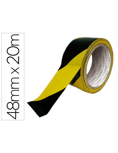 Cinta Adhesiva Q-Connect De Seguridad Amarilla Y Negra 20 Mt X 48 Mm