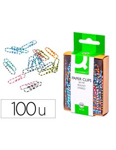 Clips Colores Rayados Q-Connect 28 Mm Caja De 100 Unidades Colores Surtidos