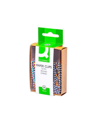 Clips Colores Rayados Q-Connect 50 Mm Caja De 30 Unidades Colores Surtidos