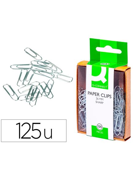 Clips Niquelados Q-Connect 26 Mm Caja De 125 Unidades