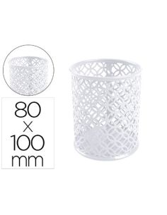 Cubilete Portalapices Q-Connect Blanco Metal Redondo Diametro 80 Mm Alto 100 Mm