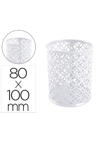 Cubilete Portalapices Q-Connect Blanco Metal Redondo Diametro 80 Mm Alto 100 Mm