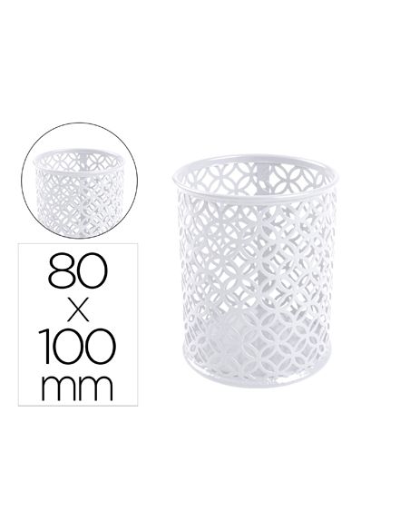 Cubilete Portalapices Q-Connect Blanco Metal Redondo Diametro 80 Mm Alto 100 Mm