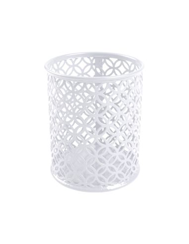 Cubilete Portalapices Q-Connect Blanco Metal Redondo Diametro 80 Mm Alto 100 Mm