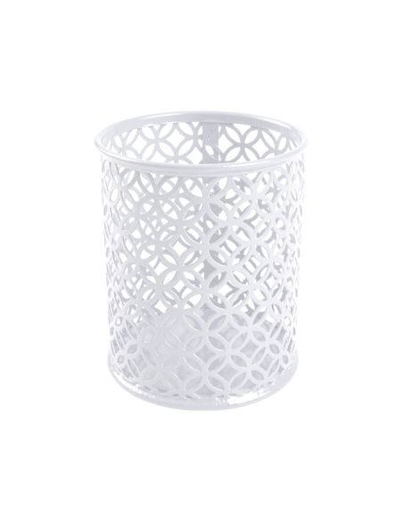 Cubilete Portalapices Q-Connect Blanco Metal Redondo Diametro 80 Mm Alto 100 Mm