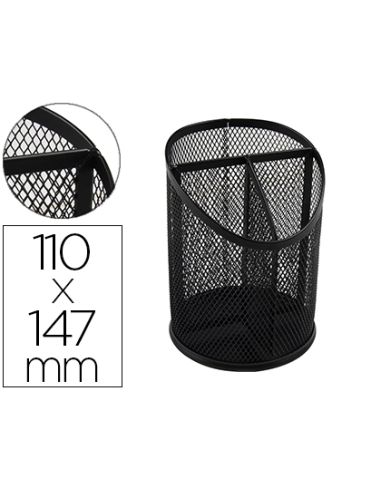 Cubilete Portalapices Q-Connect Negro Metal Redondo Rejilla Con 3 Compartimentos Diametro 110 Mm Alto 147 Mm