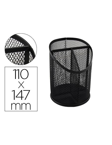 Cubilete Portalapices Q-Connect Negro Metal Redondo Rejilla Con 3 Compartimentos Diametro 110 Mm Alto 147 Mm
