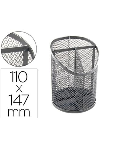 Cubilete Portalapices Q-Connect Plata Metal Redondo Rejilla Con 3 Compartimentos Diametro 110 Mm Alto 147 Mm