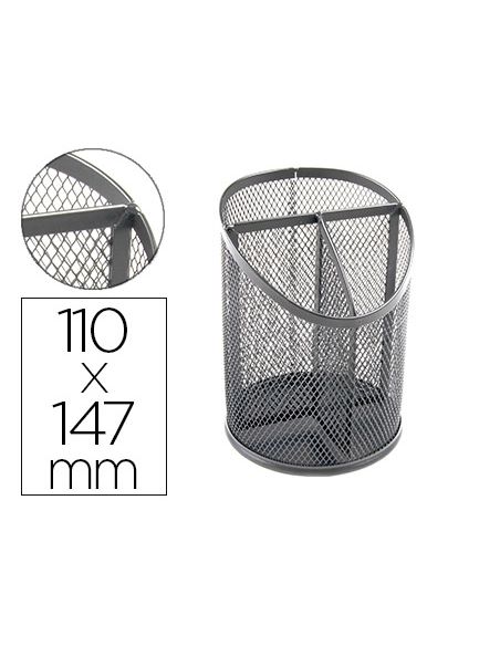 Cubilete Portalapices Q-Connect Plata Metal Redondo Rejilla Con 3 Compartimentos Diametro 110 Mm Alto 147 Mm