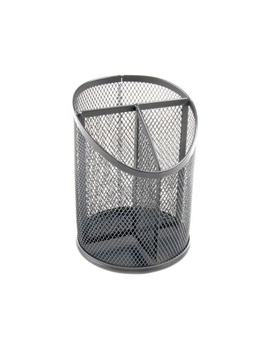 Cubilete Portalapices Q-Connect Plata Metal Redondo Rejilla Con 3 Compartimentos Diametro 110 Mm Alto 147 Mm