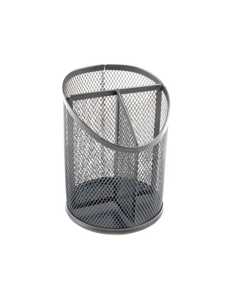 Cubilete Portalapices Q-Connect Plata Metal Redondo Rejilla Con 3 Compartimentos Diametro 110 Mm Alto 147 Mm