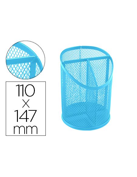 Cubilete Portalapices Q-Connect Turquesa Metal Rejilla Con 3 Compartimentos Diametro 110 Mm Alto 147 Mm