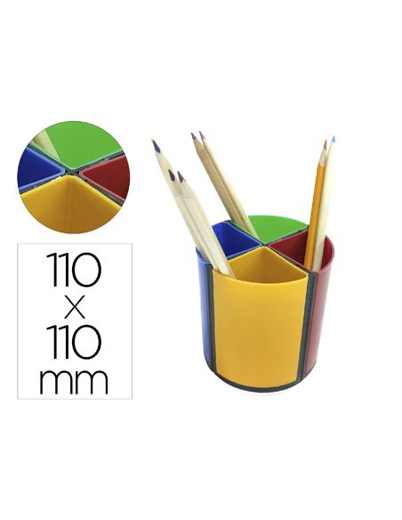Cubilete Portalapices Q-Connect 4 Colores Opacos Plastico Giratorio Diametro 110 Mm Alto 110 Mm