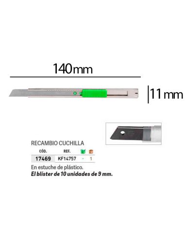 Cuter Q-Connect Metalico Estrecho Cuchilla 9 Mm Con Clip Blister 1 Unidad