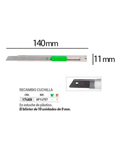 Cuter Q-Connect Metalico Estrecho Cuchilla 9 Mm Con Clip Blister 1 Unidad