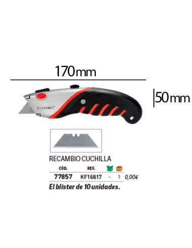 Cuter Q-Connect Metalico Ancho Aleacion De Aluminio - 2 Cuchillas De Repuesto - Cuchilla 19 Mm Xd-8300 Blister 1 Unida