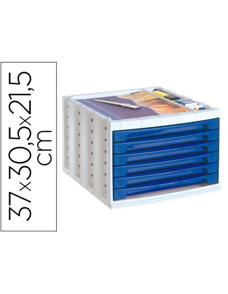 Fichero Cajones De Sobremesa Archivo 2000 305X370X215 Mm Bandeja Organizadora Superior 5 Cajones Azul Opaco