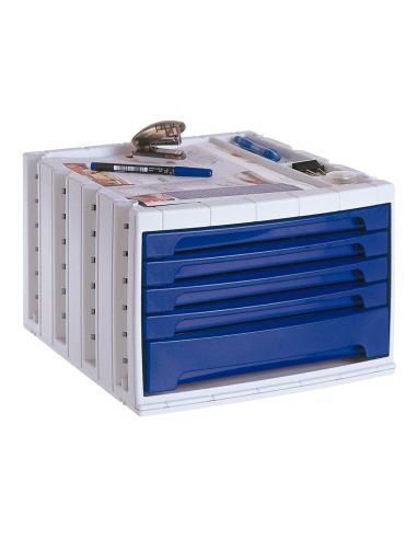 Fichero Cajones De Sobremesa Archivo 2000 305X370X215 Mm Bandeja Organizadora Superior 5 Cajones Azul Opaco