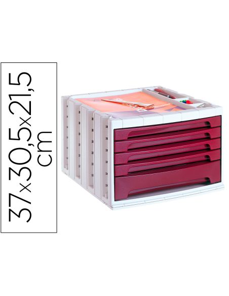 Fichero Cajones De Sobremesa Archivo 2000 305X370X215 Mm Bandeja Organizadora Superior 5 Cajones Burdeos Opaco