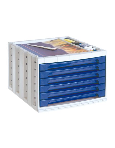 Fichero Cajones De Sobremesa Archivo 2000 305X370X215 Mm Bandeja Organizadora Superior 6 Cajones Azul Opaco