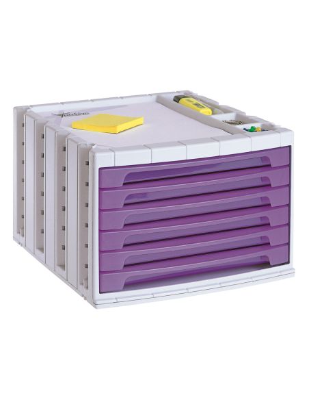 Fichero Cajones De Sobremesa Archivo 2000 305X370X215 Mm Bandeja Organizadora Superior 6 Cajones Violeta Translucido