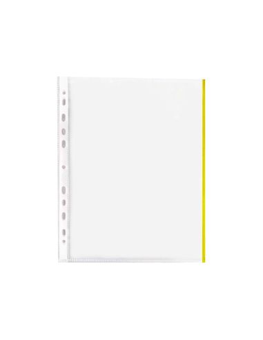Funda Multitaladro Q-Connect Din A4 70 Mc Pp Cristal Con Borde Amarillo Bolsa De 10 Unidades