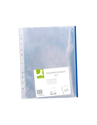 Funda Multitaladro Q-Connect Din A4 70 Mc Pp Cristal Con Borde Azul Bolsa De 10 Unidades