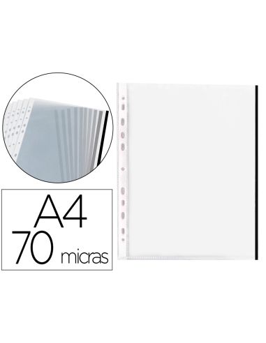 Funda Multitaladro Q-Connect Din A4 70 Mc Pp Cristal Con Borde Negro Bolsa De 10 Unidades