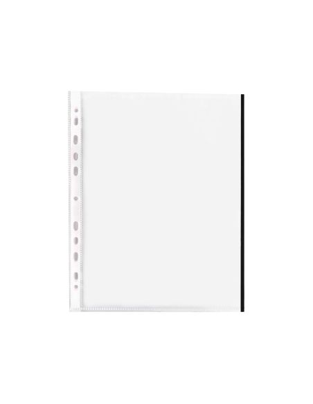 Funda Multitaladro Q-Connect Din A4 70 Mc Pp Cristal Con Borde Negro Bolsa De 10 Unidades