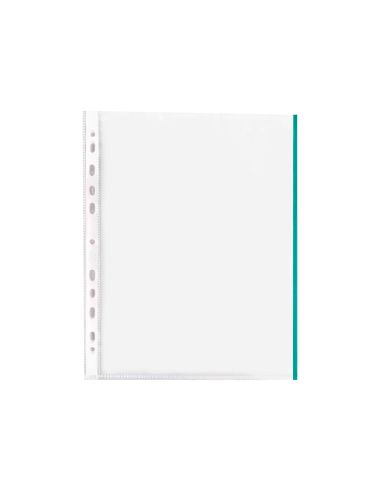 Funda Multitaladro Q-Connect Din A4 70 Mc Pp Cristal Con Borde Verde Bolsa De 10 Unidades