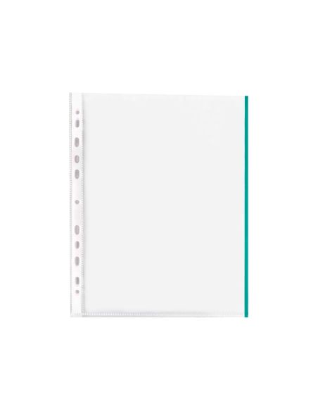 Funda Multitaladro Q-Connect Din A4 70 Mc Pp Cristal Con Borde Verde Bolsa De 10 Unidades