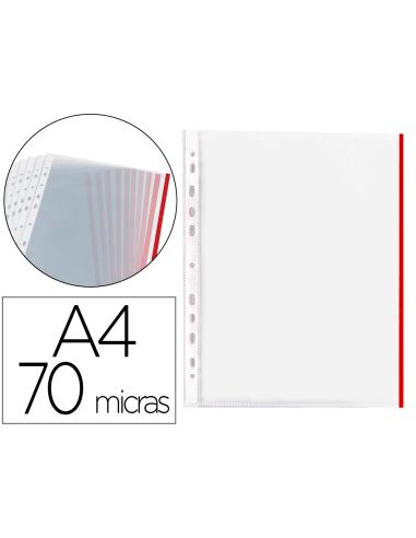 Funda Multitaladro Q-Connect Din A4 70 Mc Pp Cristal Con Borde Rojo Bolsa De 10 Unidades