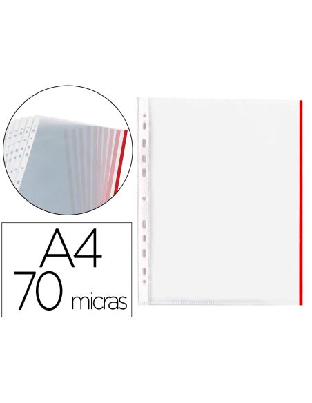 Funda Multitaladro Q-Connect Din A4 70 Mc Pp Cristal Con Borde Rojo Bolsa De 10 Unidades