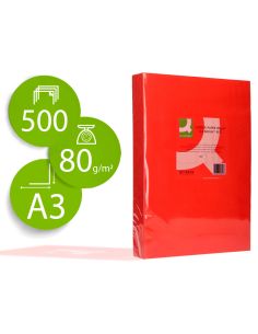 Papel Color Q-Connect Din A3 80Gr Rojo Intenso Paquete De 500 Hojas