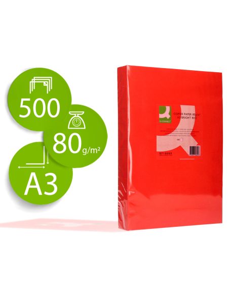 Papel Color Q-Connect Din A3 80Gr Rojo Intenso Paquete De 500 Hojas