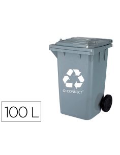 Papelera Contenedor Q-Connect Plastico Gris Para Desechos En General 100 L Con Tapa Y Ruedas 750X470X370 Mm