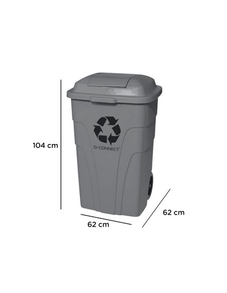 Papelera Contenedor Q-Connect Plastico Con Tapadera 240L Color Gris 1040X610X610 Mm Con Ruedas