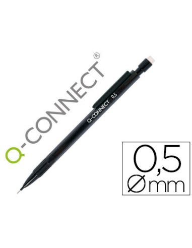 Portaminas Q-Connect 0,5 Mm Con 3 Minas Cuerpo Negro Con Clip Negro