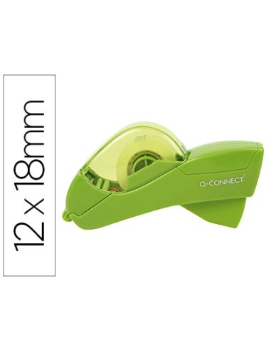 Portarrollo Q-Connect Automatico Plastico Para Cintas De 12 Y 19 Mm Color Verde Incluye 2 Cintas
