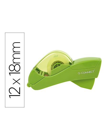 Portarrollo Q-Connect Automatico Plastico Para Cintas De 12 Y 19 Mm Color Verde Incluye 2 Cintas