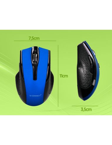 Raton Q-Connect Optico Inalambrico 1000 Dpi Receptor Usb 2,4 Ghz Azul
