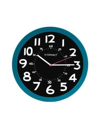 Reloj Q-Connect De Pared Plastico Oficina Redondo 30 Cm Color Azul Y Esfera Color Negro