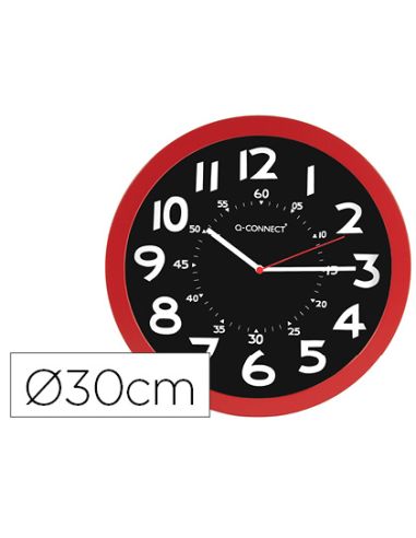 Reloj Q-Connect De Pared Plastico Oficina Redondo 30 Cm Color Rojo Y Esfera Color Negro