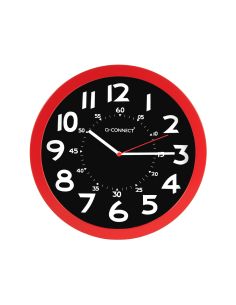 Reloj Q-Connect De Pared Plastico Oficina Redondo 30 Cm Color Rojo Y Esfera Color Negro 2