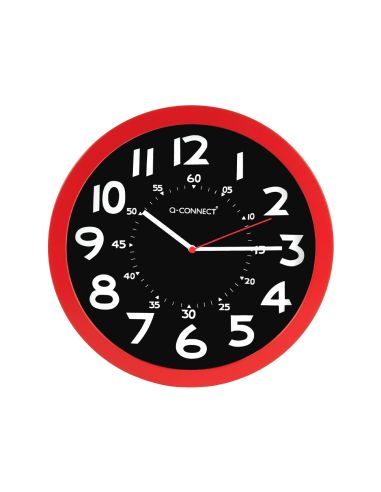 Reloj Q-Connect De Pared Plastico Oficina Redondo 30 Cm Color Rojo Y Esfera Color Negro