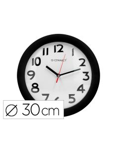 Reloj Q-Connect De Pared Plastico Oficina Redondo 30 Cm Marco Negro