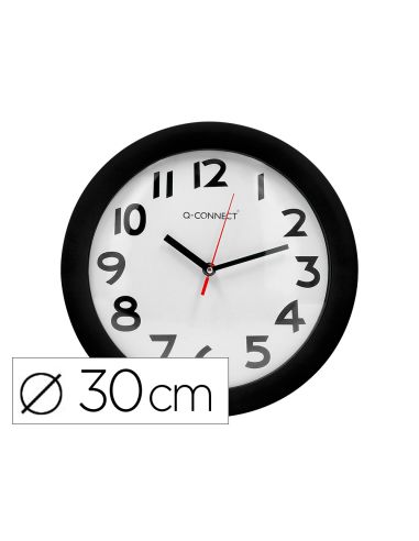Reloj Q-Connect De Pared Plastico Oficina Redondo 30 Cm Marco Negro