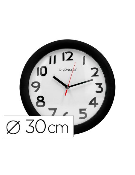 Reloj Q-Connect De Pared Plastico Oficina Redondo 30 Cm Marco Negro